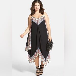 City Chic Black and Multicolor Asymmetrical Dress